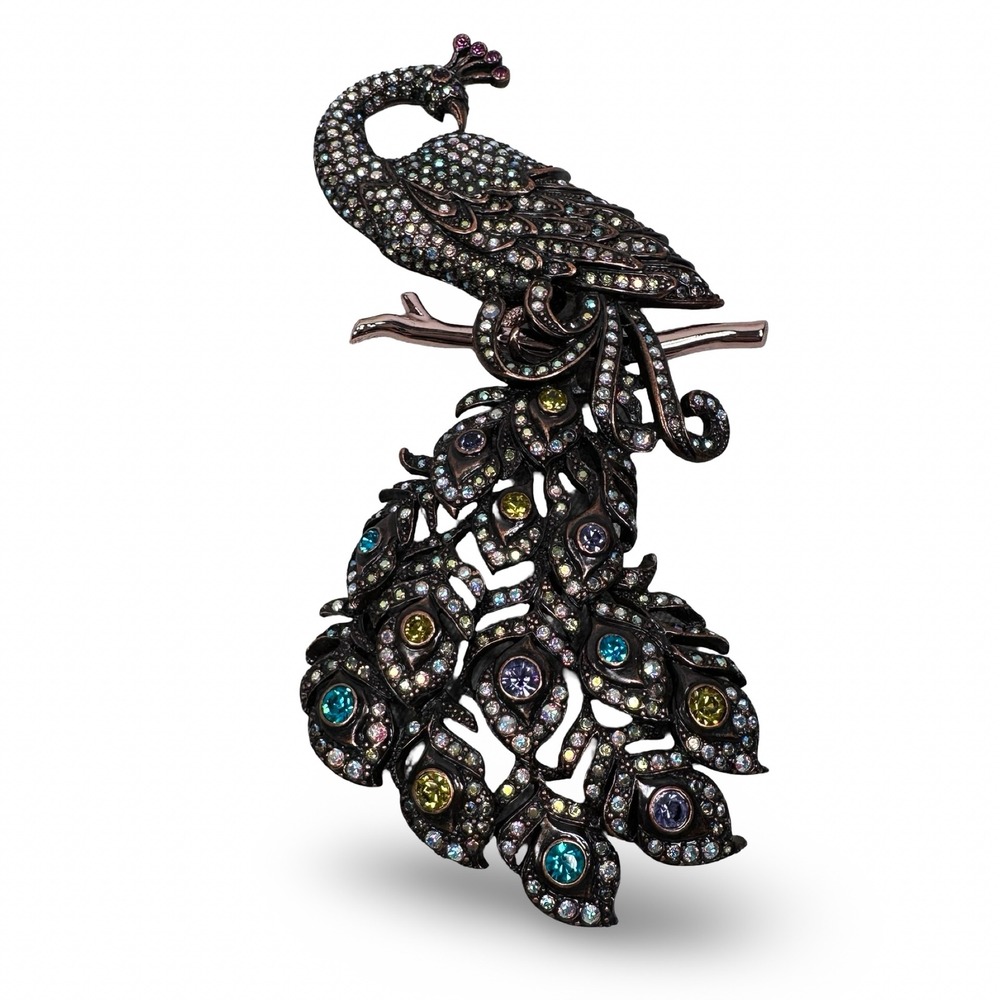 Joan Rivers Classics Collection Peacock Brooch Pin Aurora Borealis Crystals